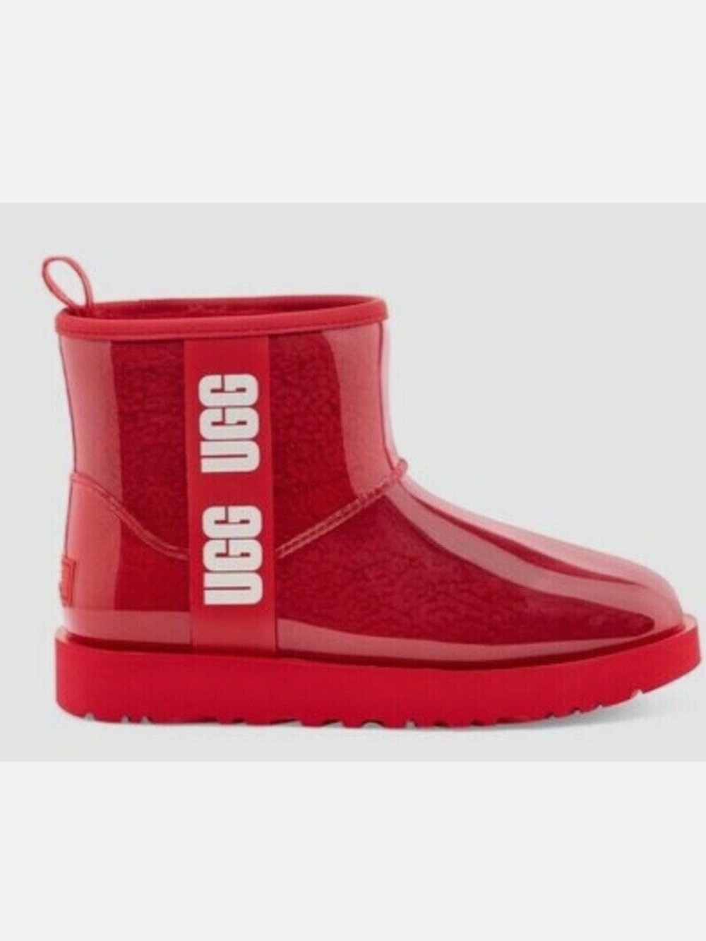 UGG Booties Classic Clear Mini Sherpa Lined Cozy Excellent Ribbon Red Size 7